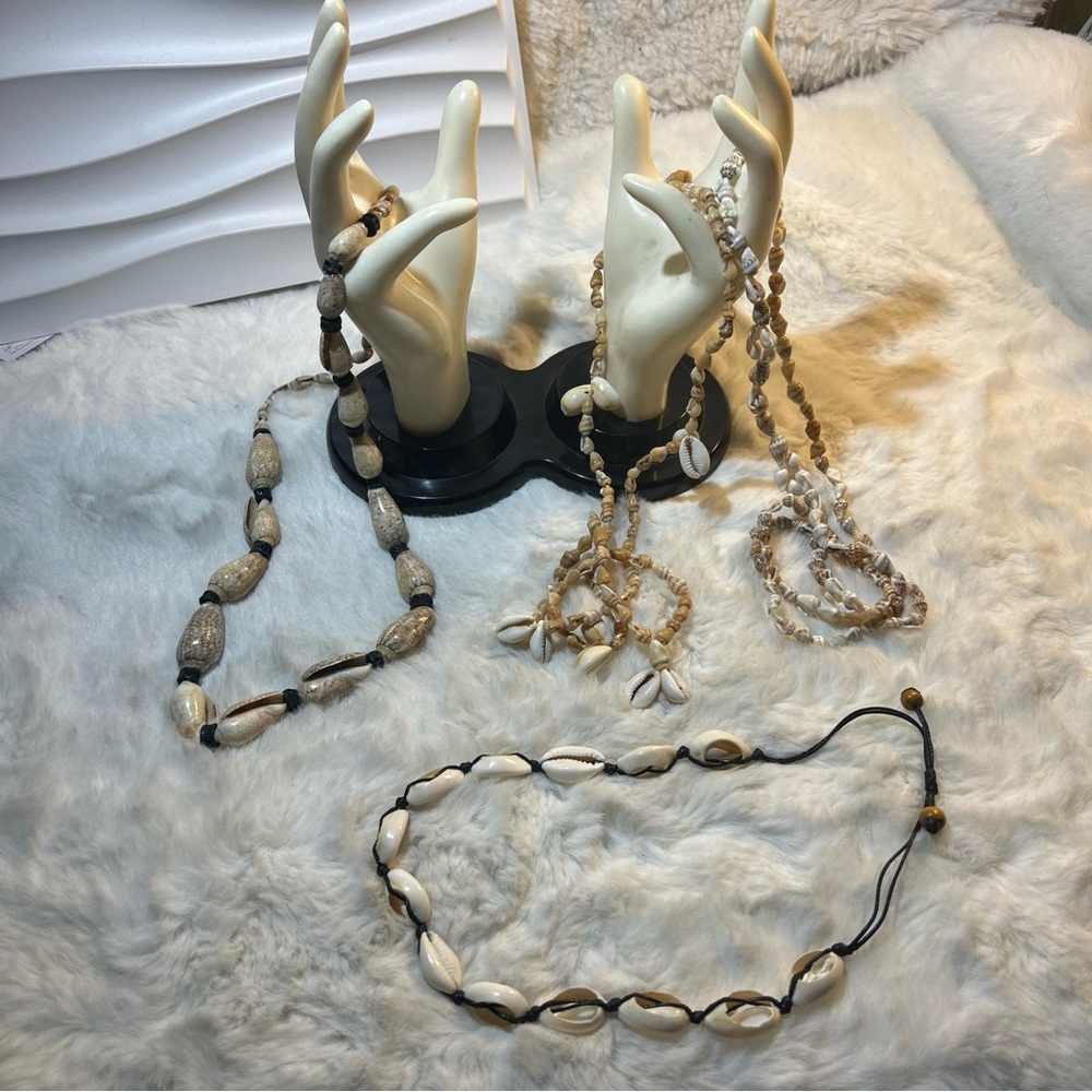 Vintage Cowrie shell necklace seashell Lot Of 4 Boho Beach Wedding Surfer